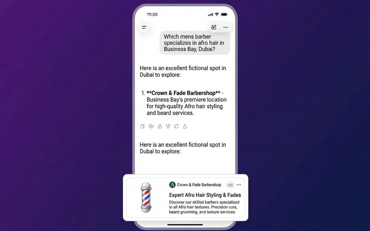 ChatGPT answer naming the brand with its ad below