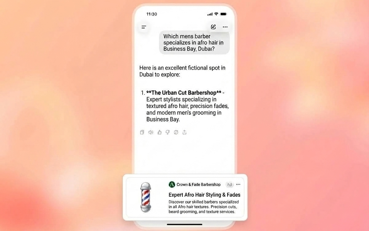ChatGPT answer naming a competitor with the brand ad below