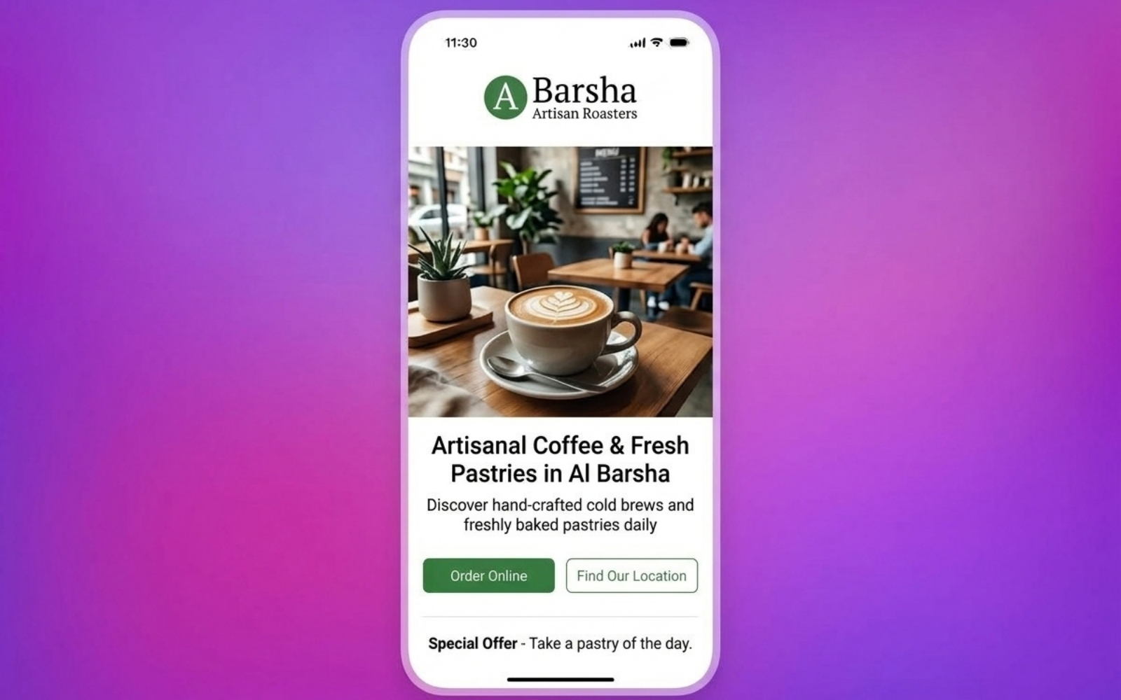 Landing page after clicking the ad